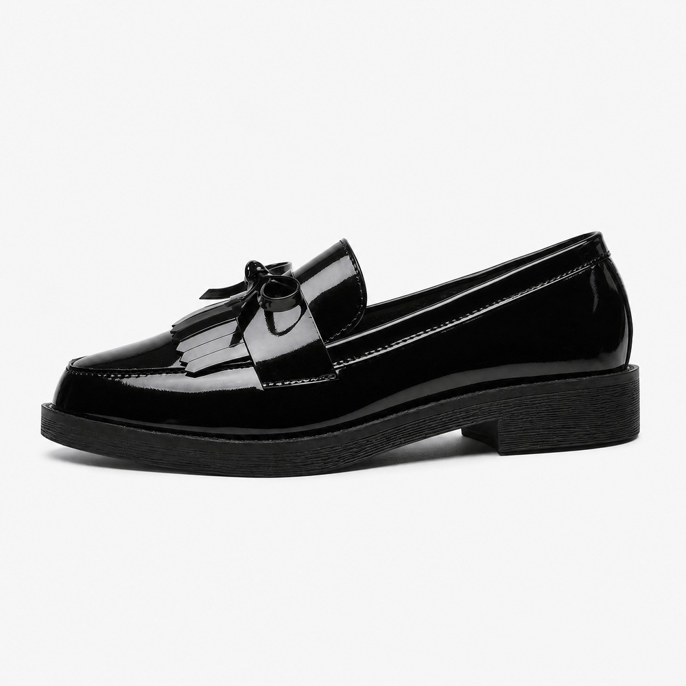 Gentry Morris Women's Black Patent Leather Tassel Bowknot Loafers