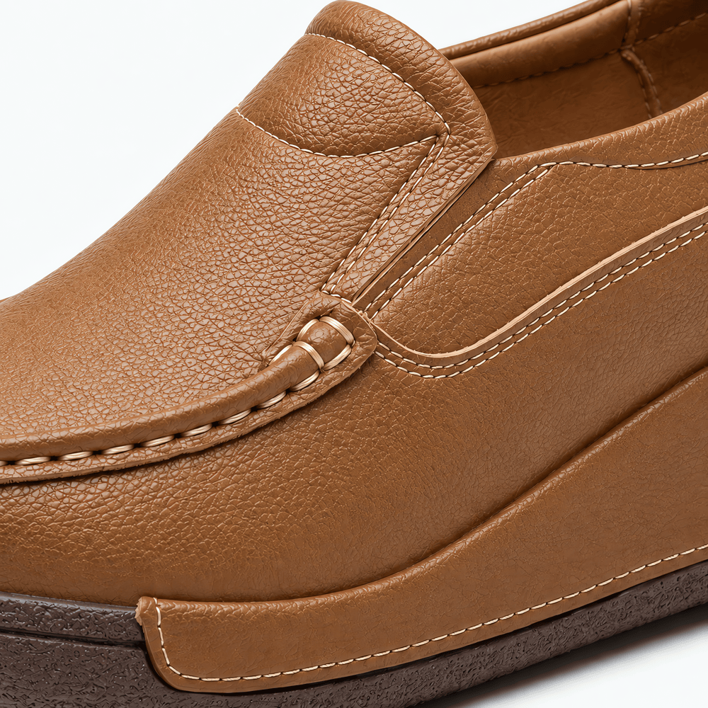 Gentry Morris Women's Brown Genuine Leather Wedge Loafers, Round Toe Slip-On