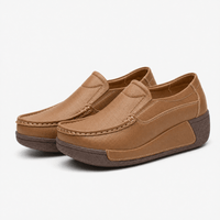 Gentry Morris Women's Brown Genuine Leather Wedge Loafers, Round Toe Slip-On