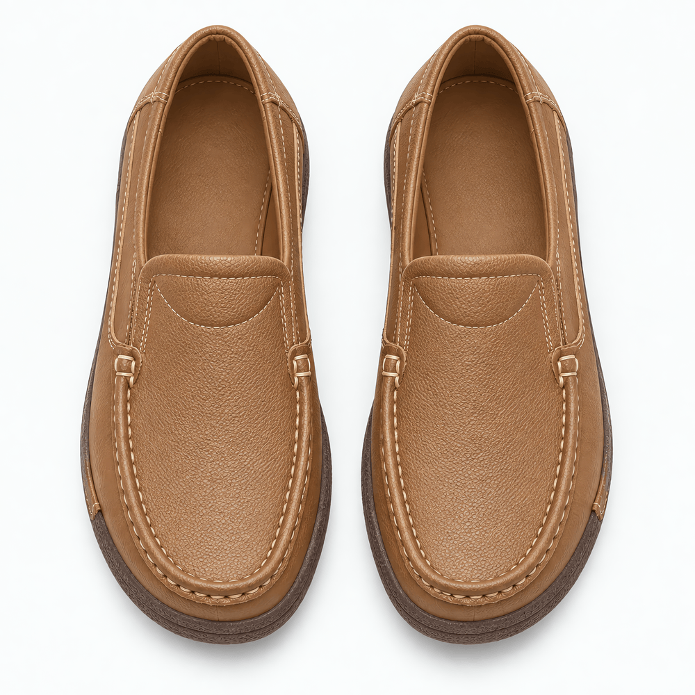 Gentry Morris Women's Brown Genuine Leather Wedge Loafers, Round Toe Slip-On