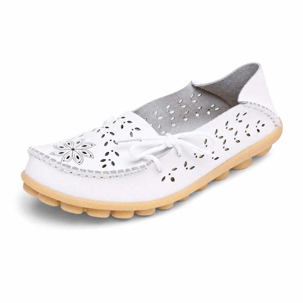 White Perforated Floral Loafers