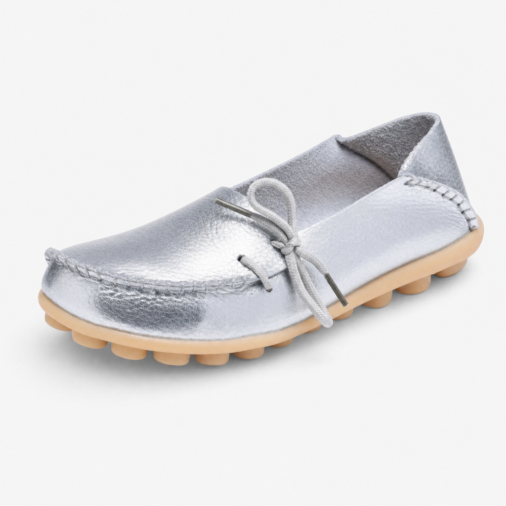 Silver Leather Driving Loafers