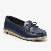 Navy Leather Bow Chunky Loafers