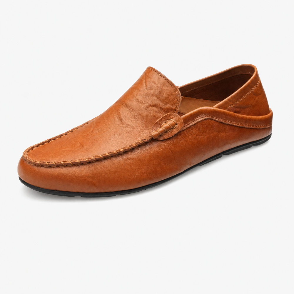 Camel Leather Stitched Loafers