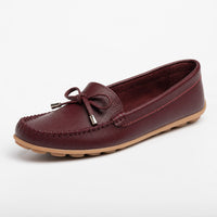 Burgundy Leather Bow Driving Loafers
