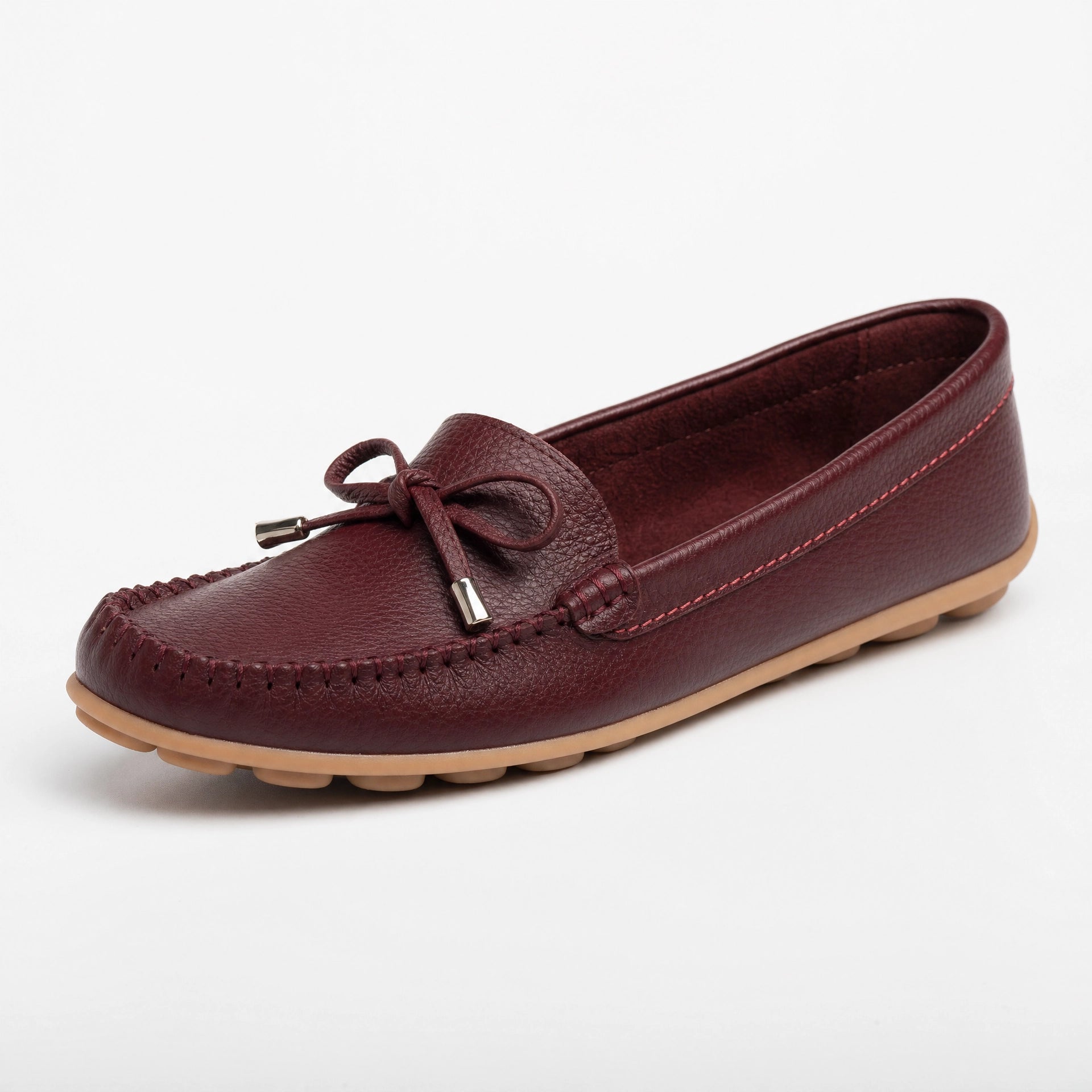 Burgundy Leather Bow Driving Loafers