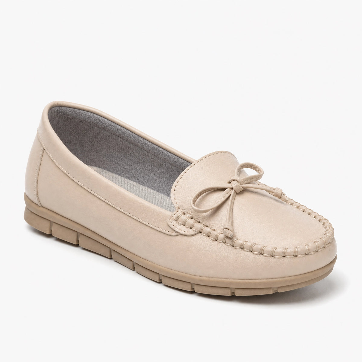 Beige Textured Studded Loafers