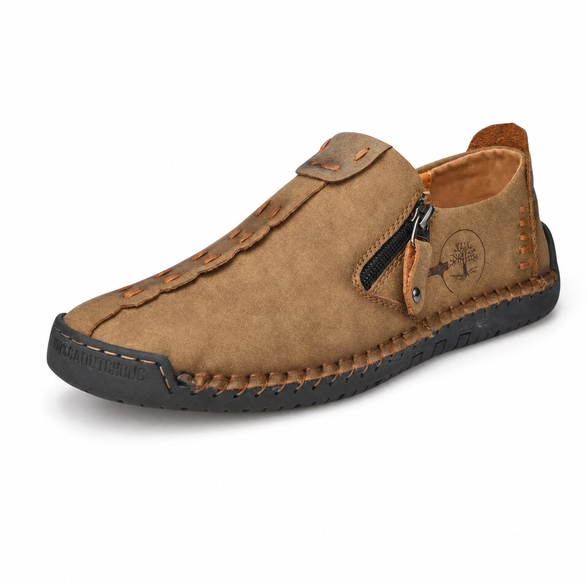 Brown Leather Side Zip Loafers