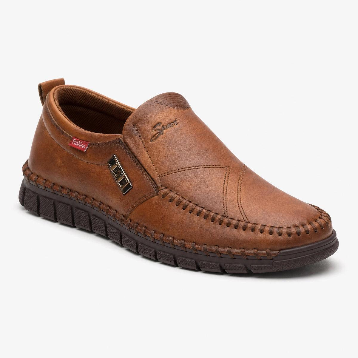 Brown Leather Patterned Loafers