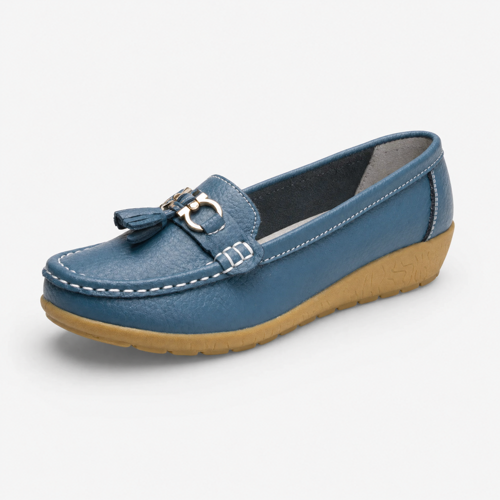Blue Tassel Buckle Wedge Loafers