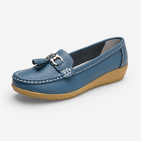 Blue Tassel Buckle Wedge Loafers