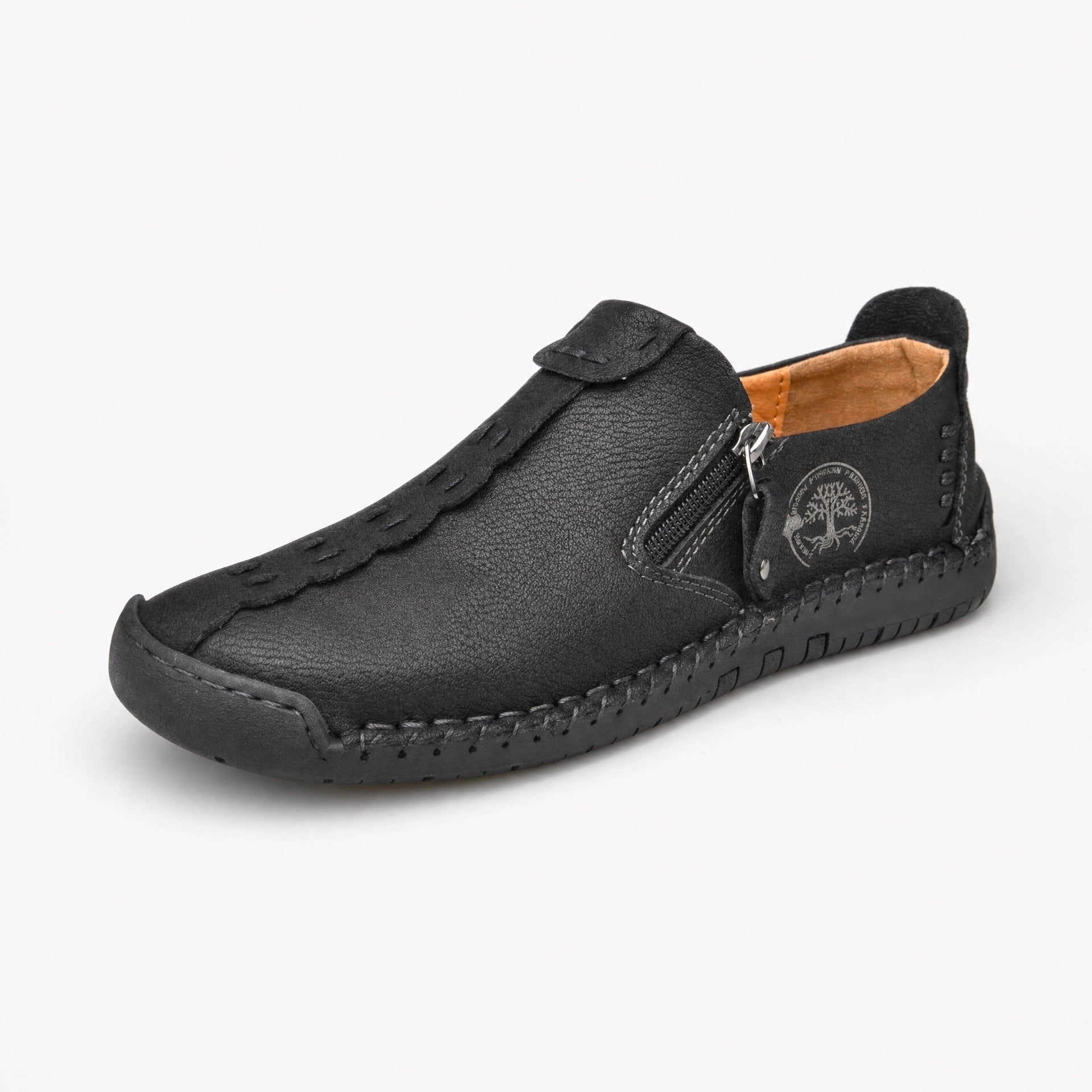 Black Leather Zip Loafers