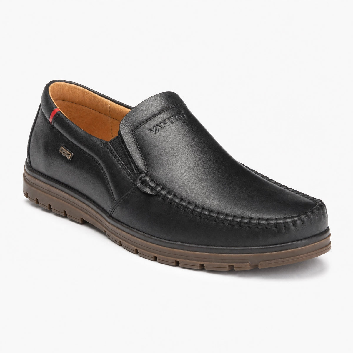 Black Leather Lug Sole Loafers