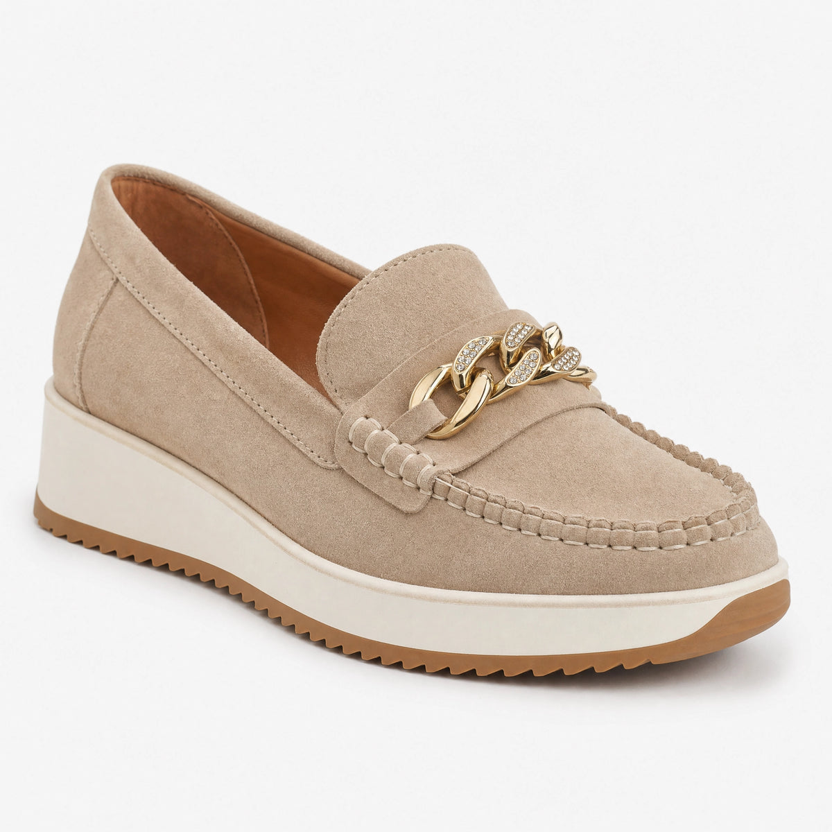 Suede Platform Loafers Chain Detail