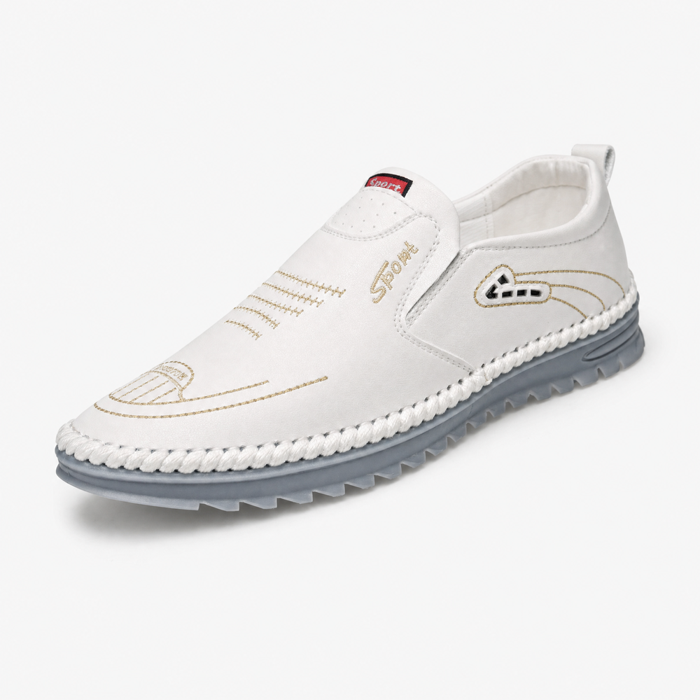 White Leather Grey Sole Loafers