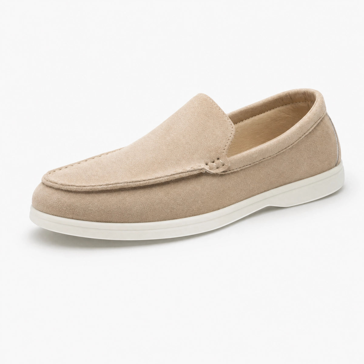 Beige Suede Braided Trim Loafers