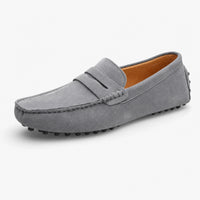 Grey Suede Studded Driving Loafers
