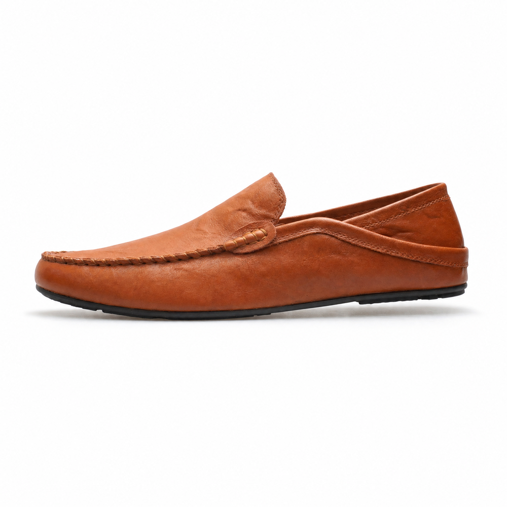 Camel Leather Stitched Loafers