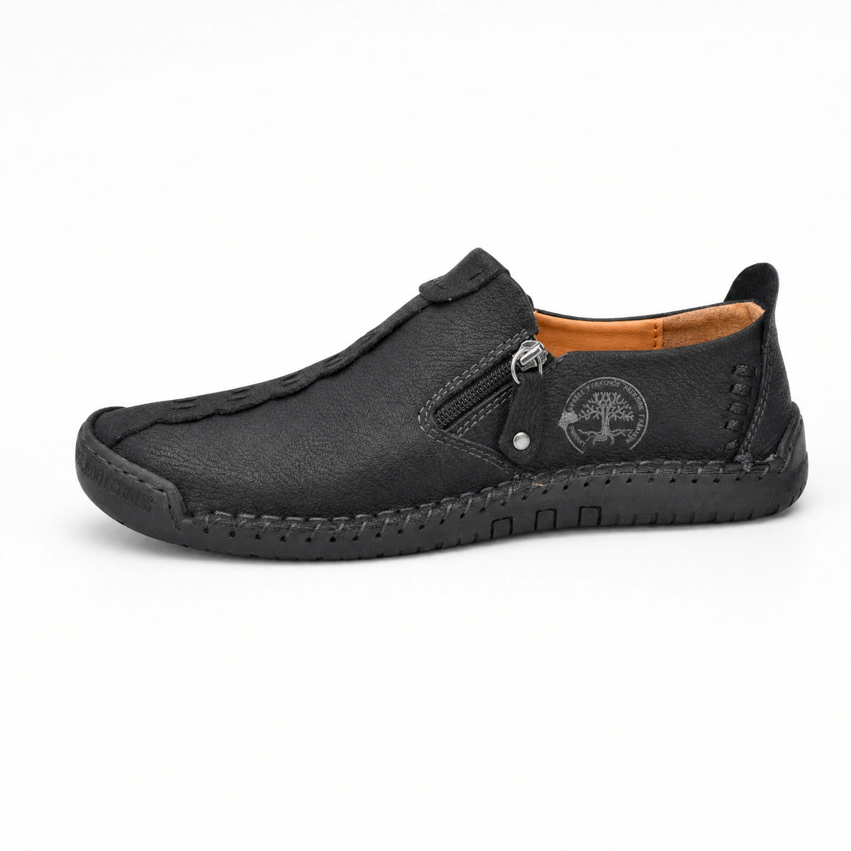 Black Leather Zip Loafers