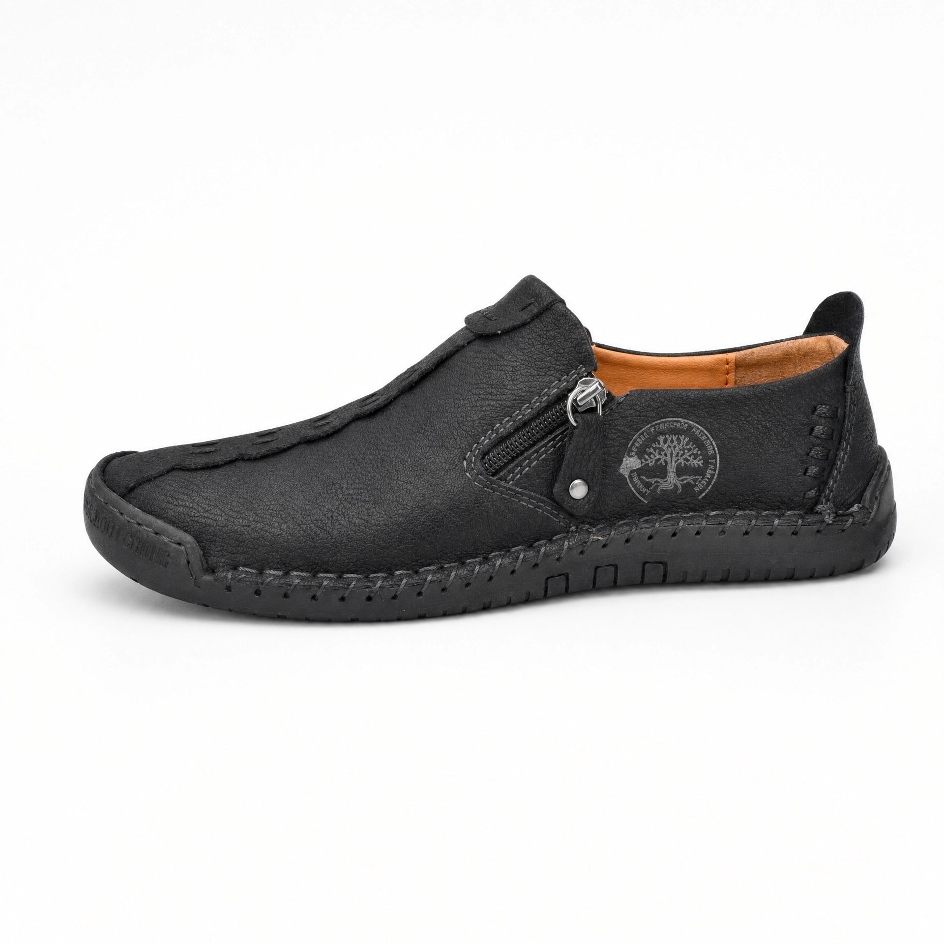 Black Leather Zip Loafers