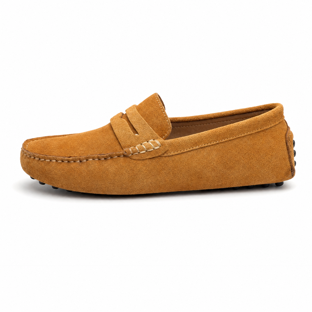 Camel Suede Penny Pebbled Loafers