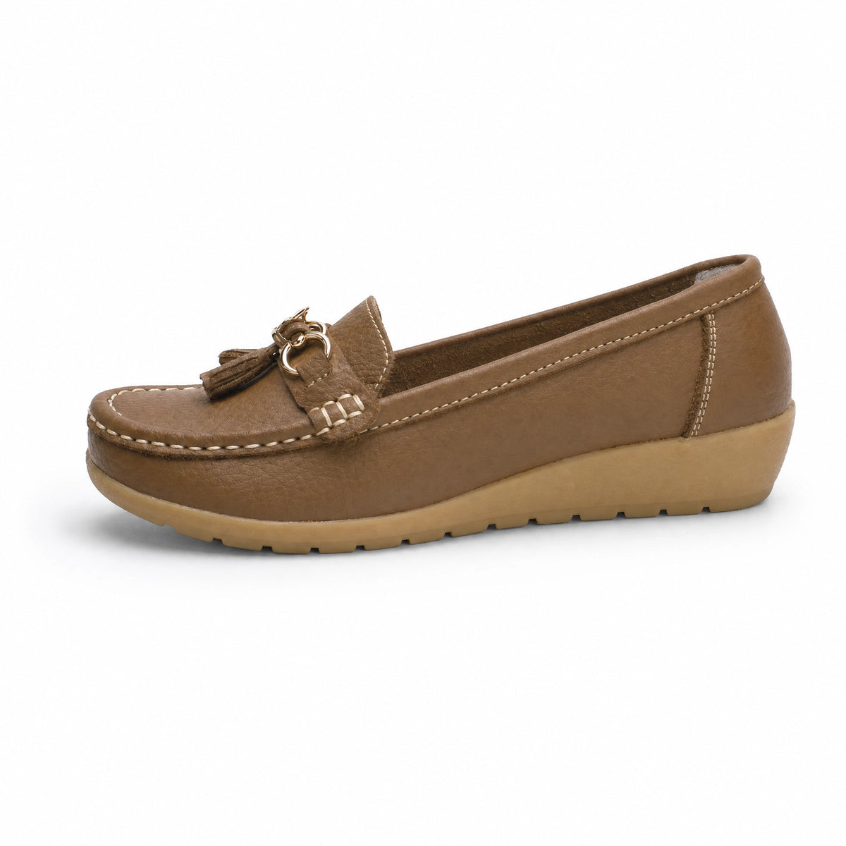 Brown Contrast Stitch Platform Loafers