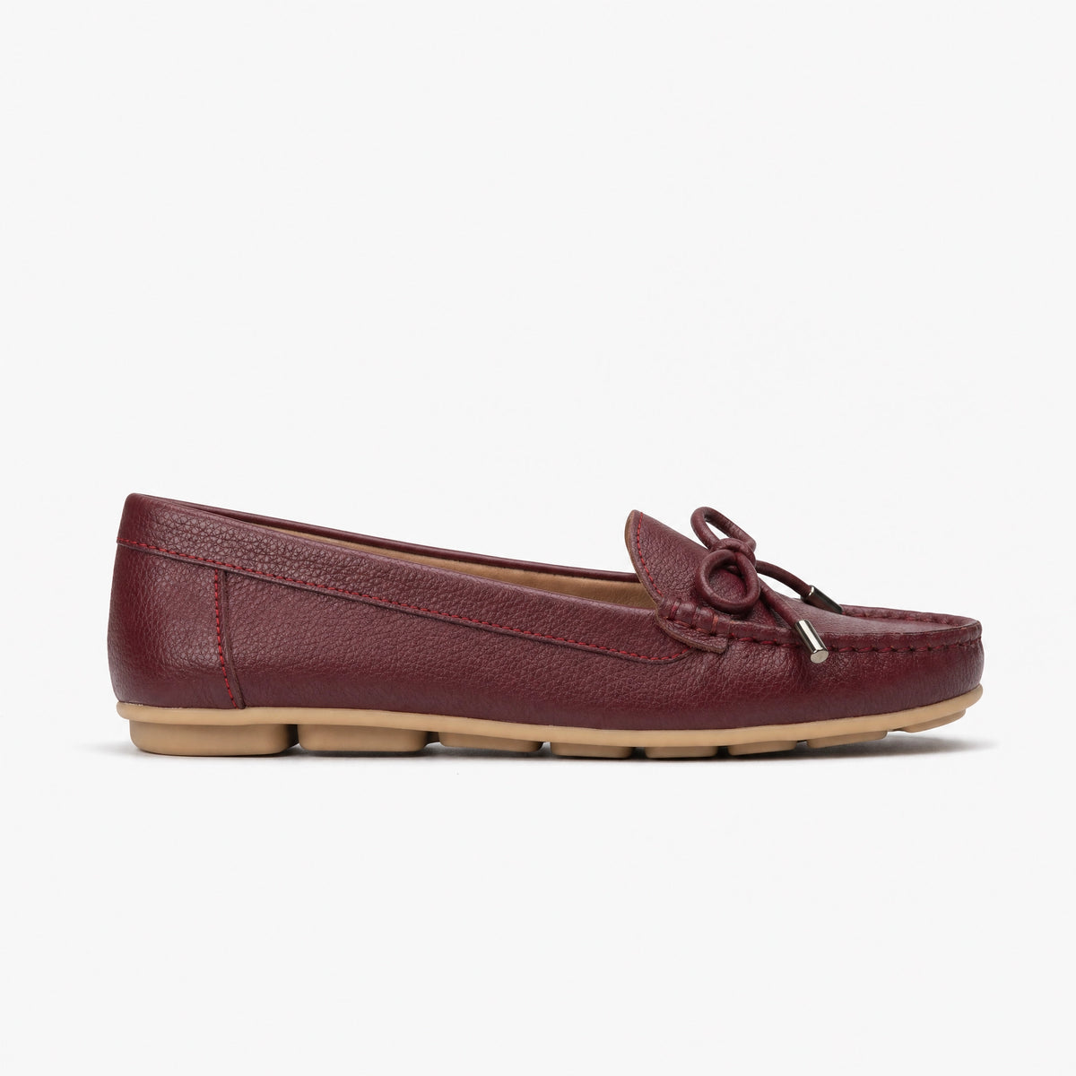 Burgundy Leather Bow Driving Loafers