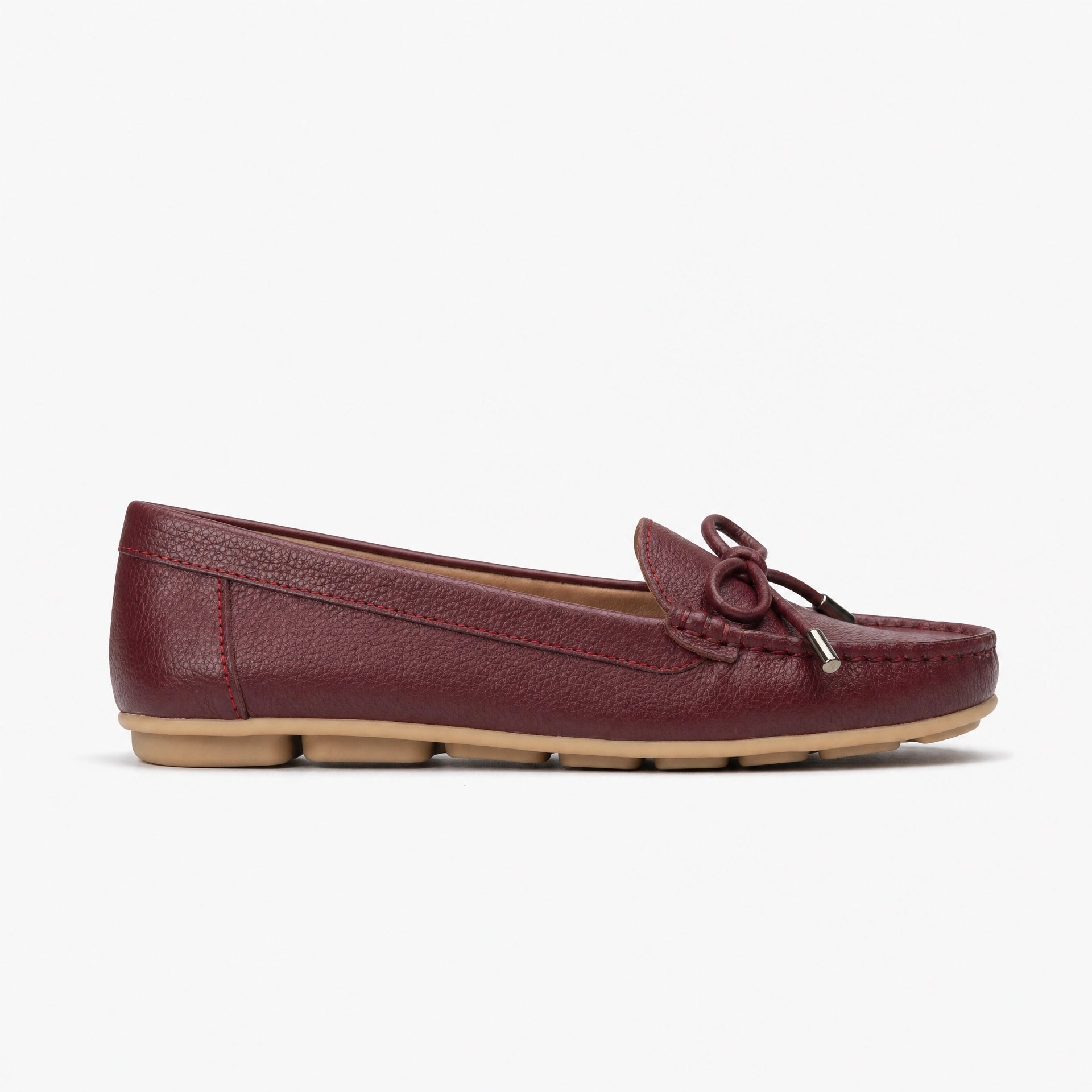 Burgundy Leather Bow Driving Loafers