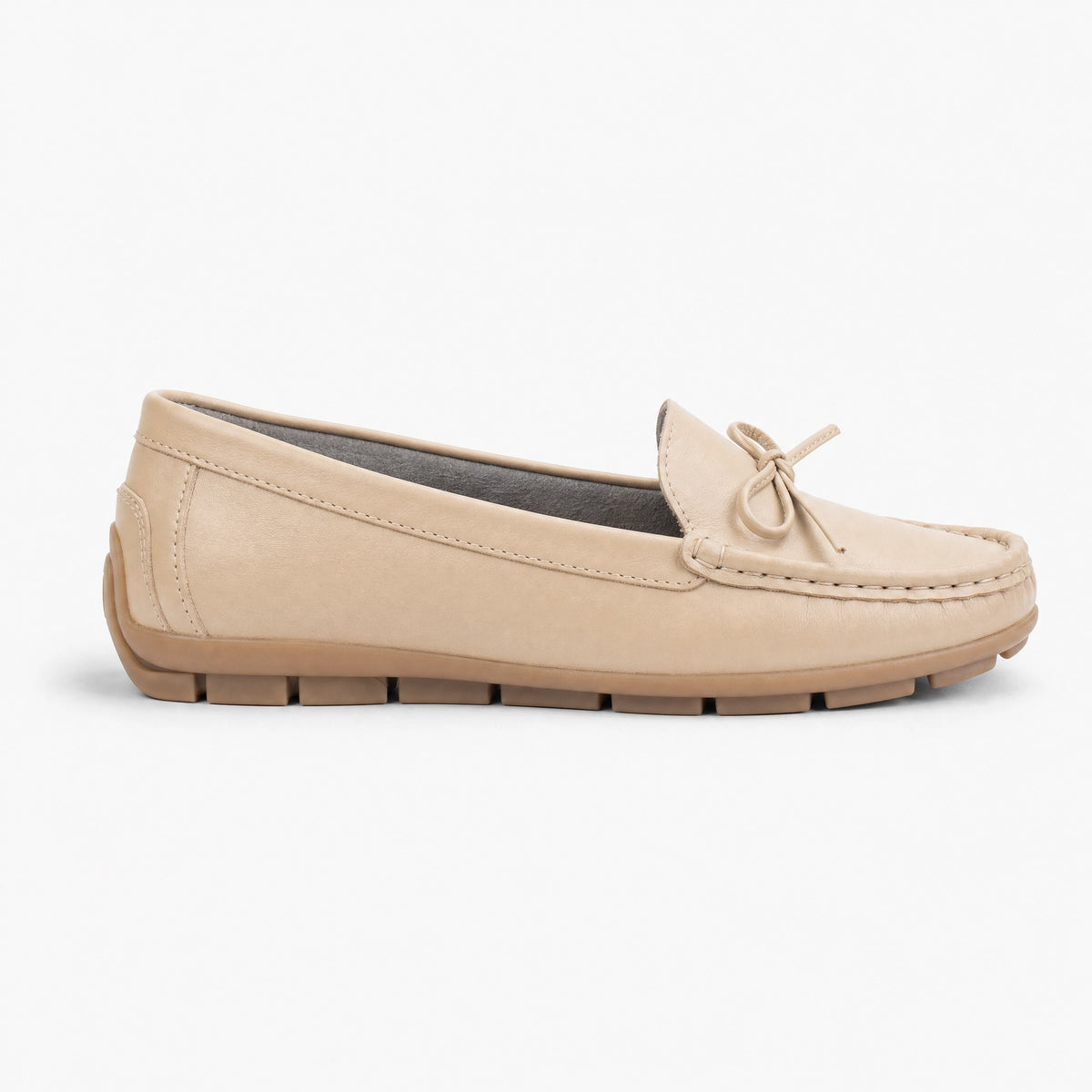 Beige Textured Studded Loafers