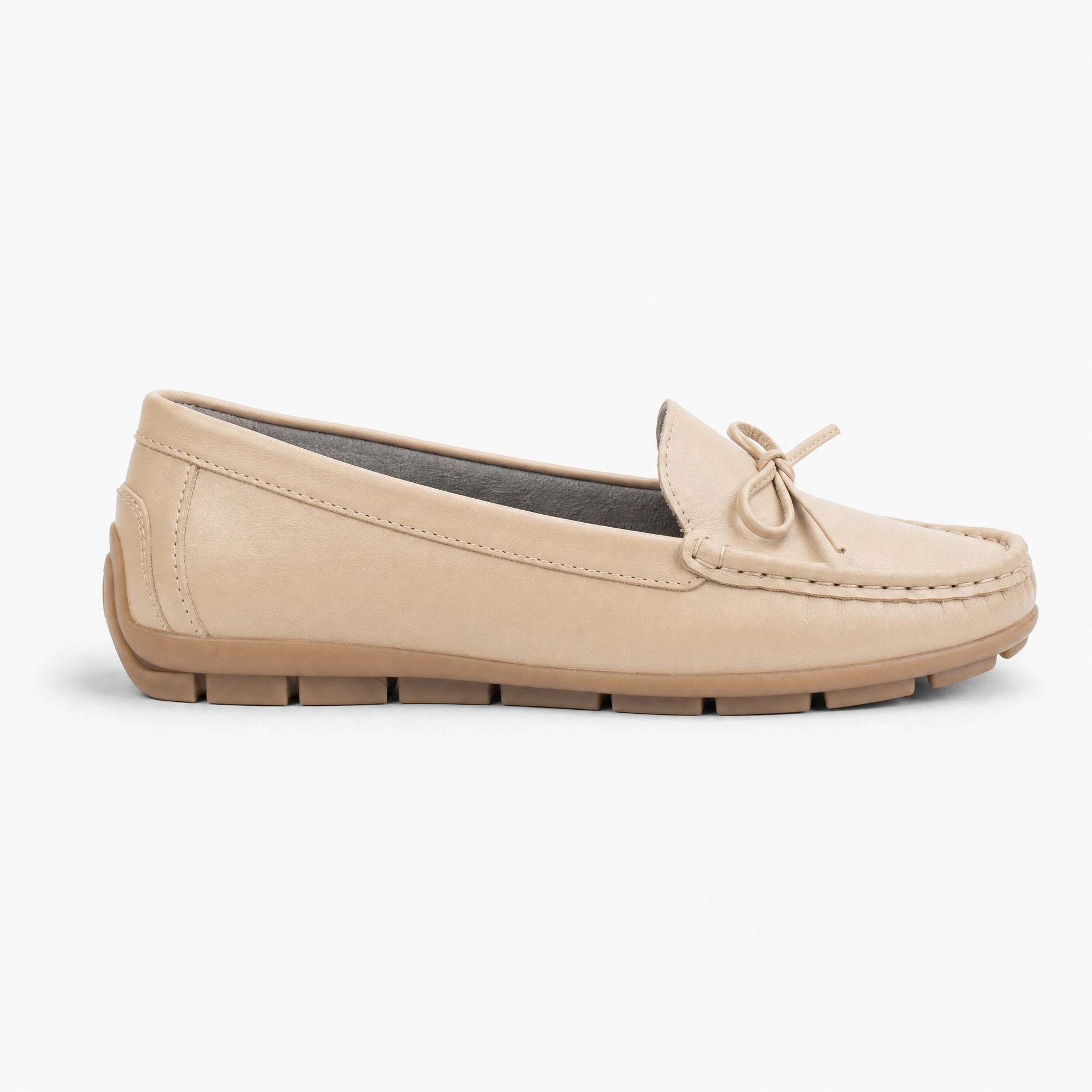 Beige Textured Studded Loafers