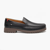 Black Leather Lug Sole Loafers