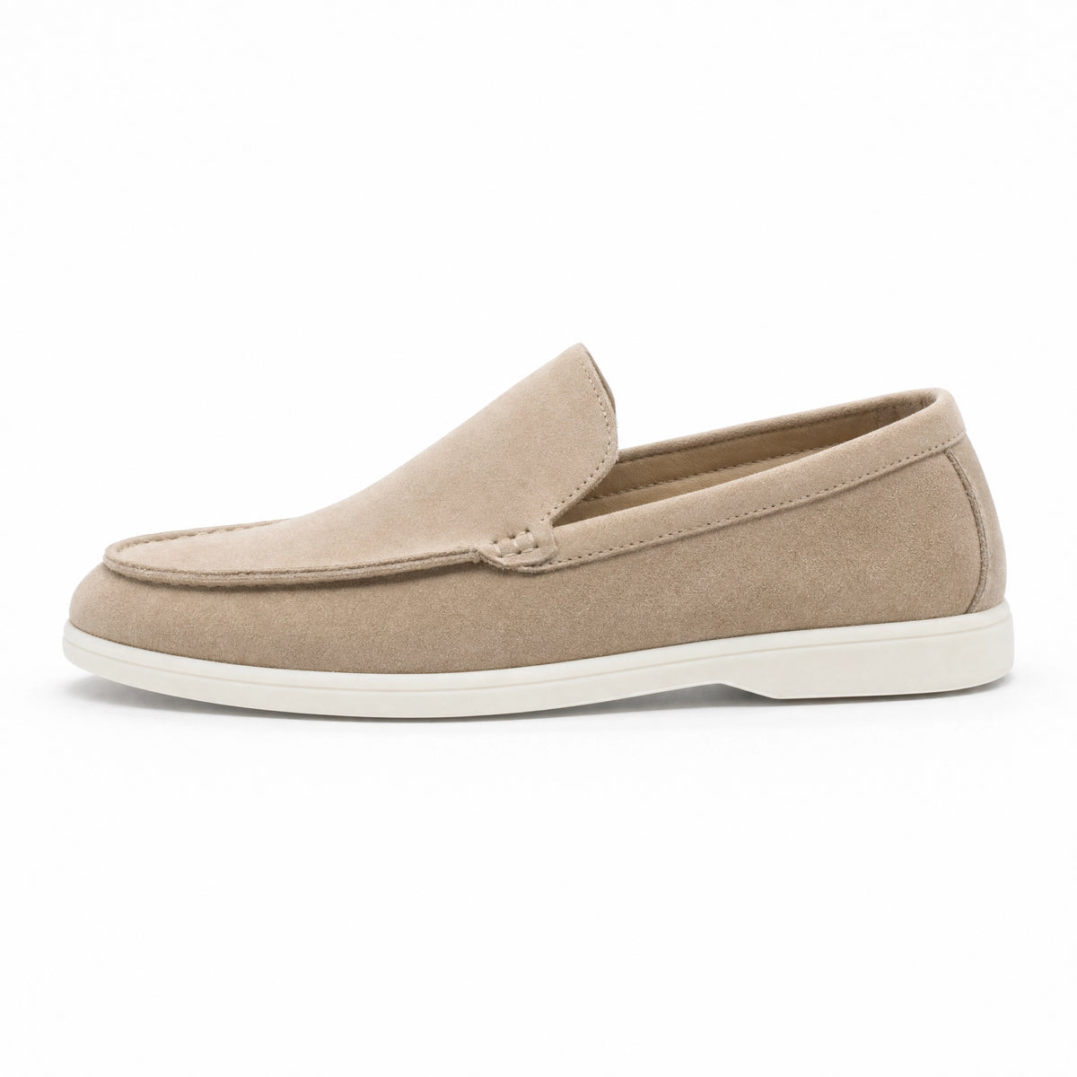 Beige Suede Braided Trim Loafers