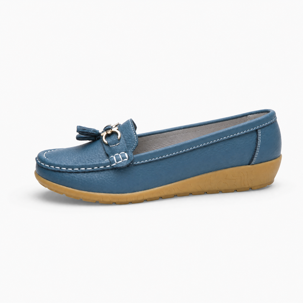 Blue Tassel Buckle Wedge Loafers
