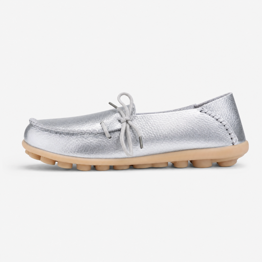 Silver Leather Driving Loafers