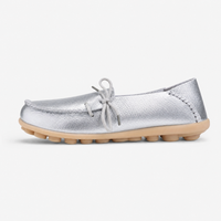 Silver Leather Driving Loafers
