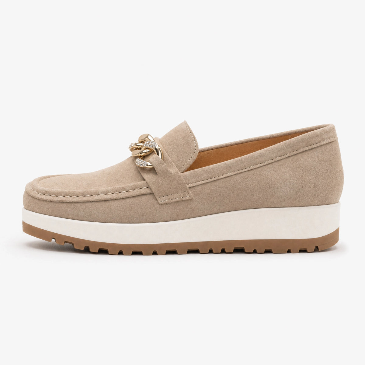 Suede Platform Loafers Chain Detail