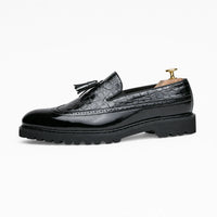 Gentry Morris Platform Tassel Loafers Crocodile Embossed