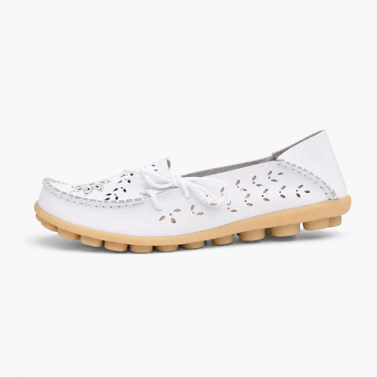 White Perforated Floral Loafers