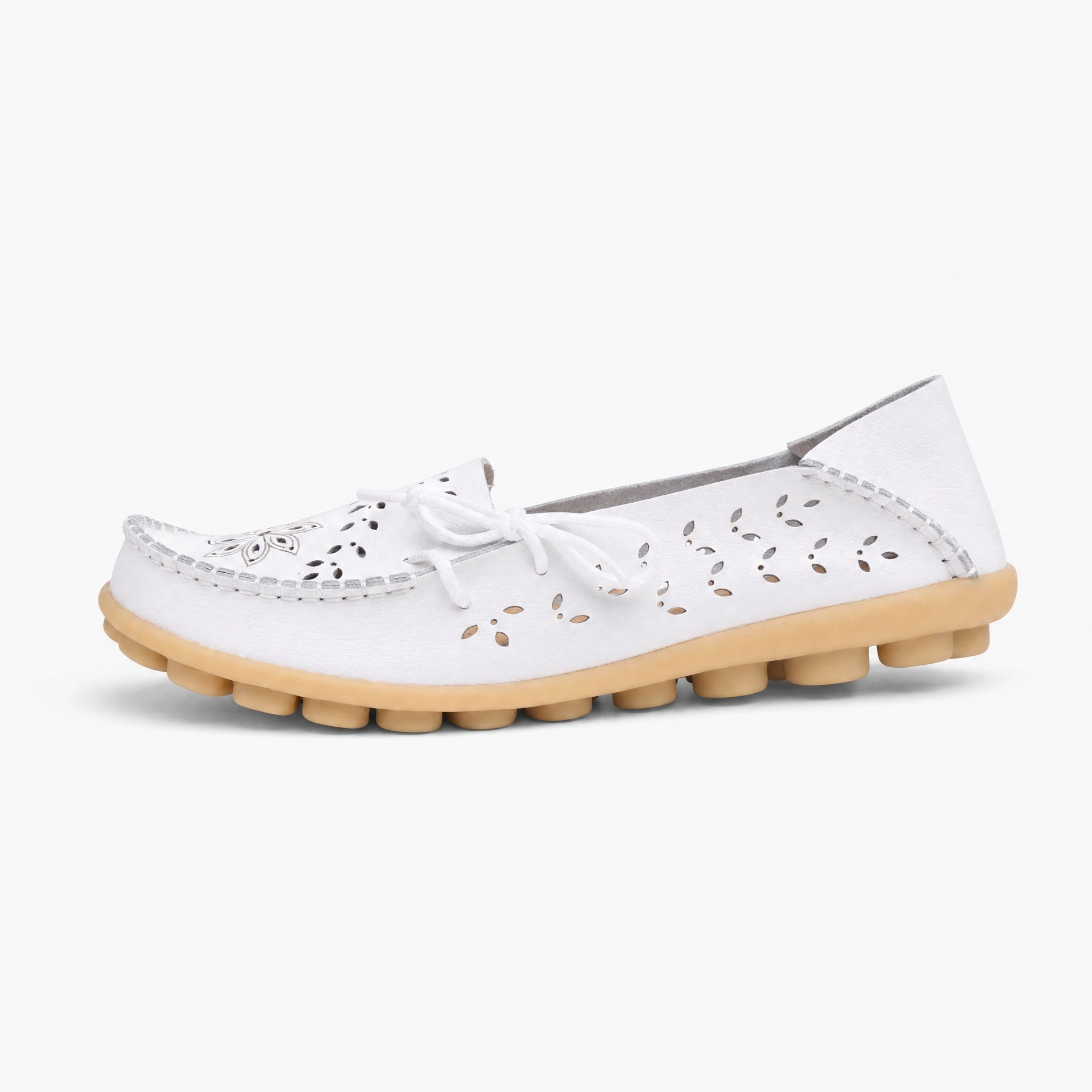 White Perforated Floral Loafers