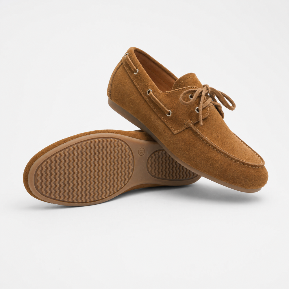 Camel Suede Sport Tag Loafers