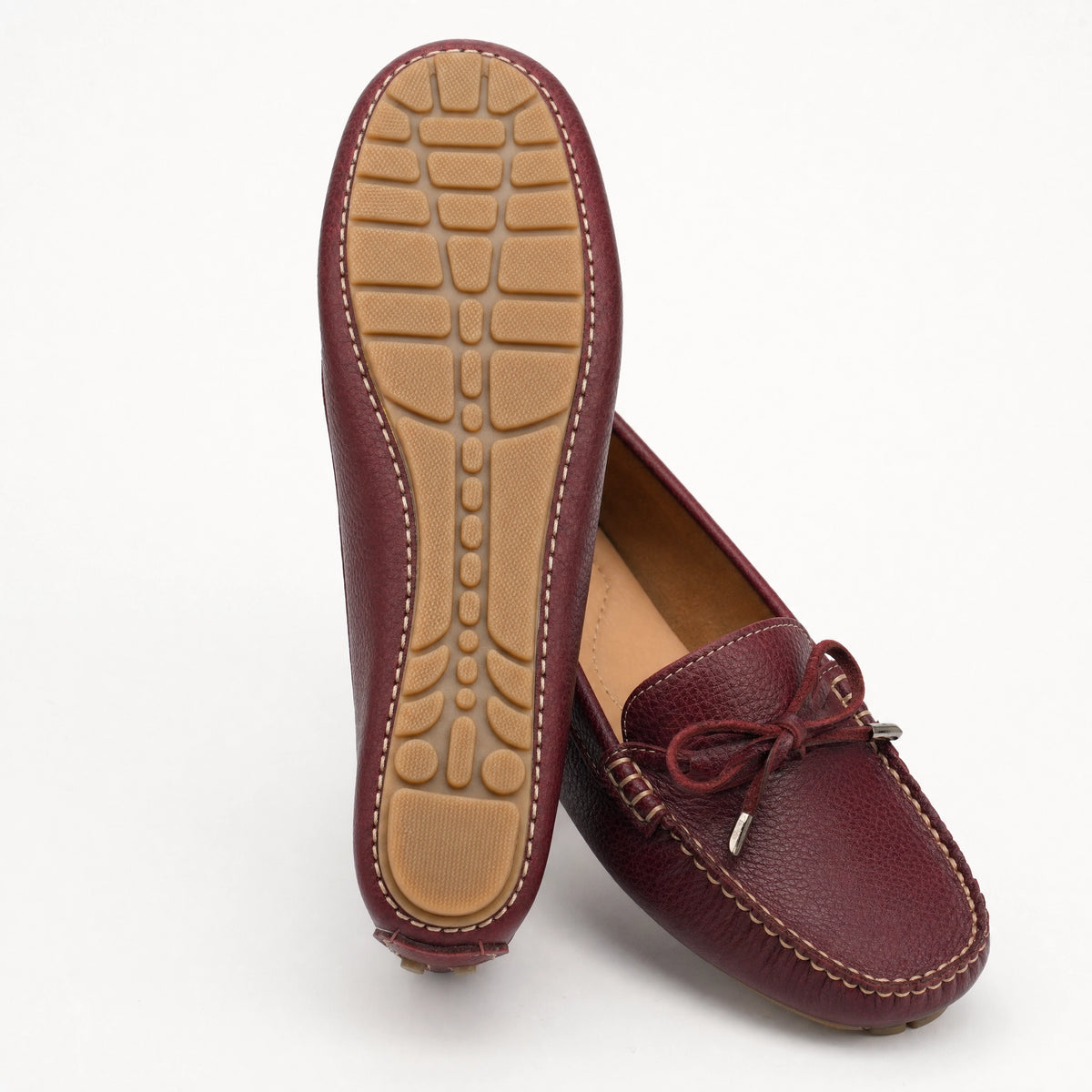 Burgundy Leather Bow Driving Loafers