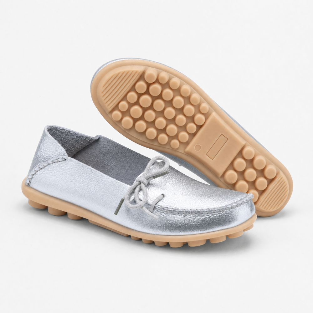 Silver Leather Driving Loafers