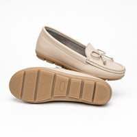 Beige Textured Studded Loafers
