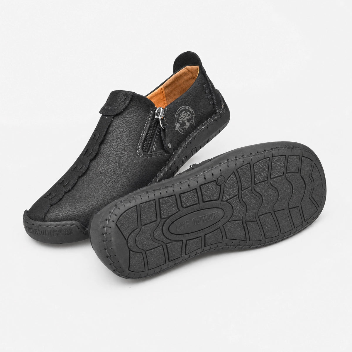 Black Leather Zip Loafers