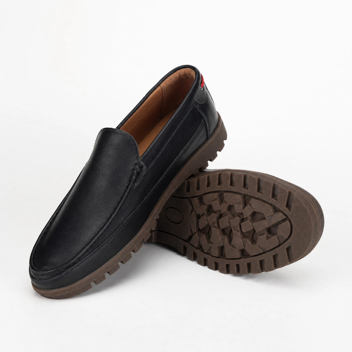 Black Leather Lug Sole Loafers