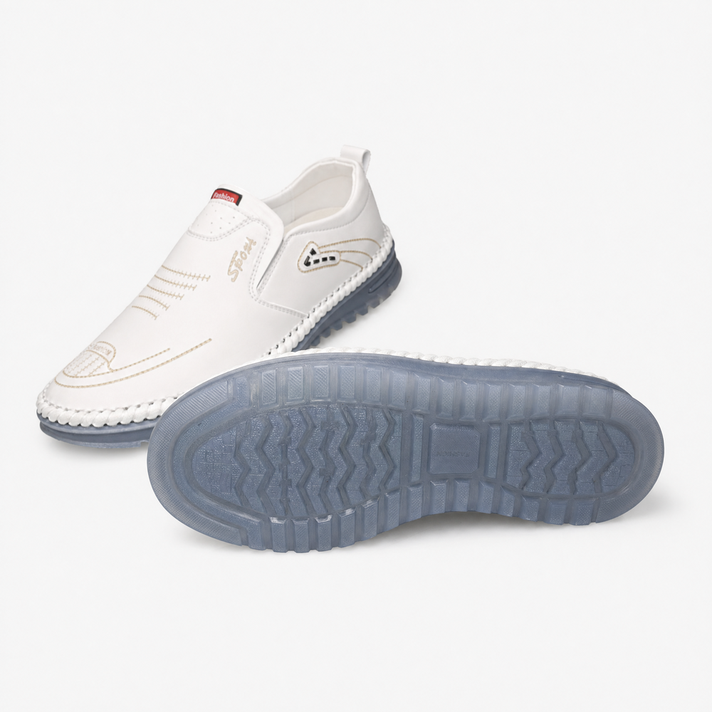 White Leather Grey Sole Loafers