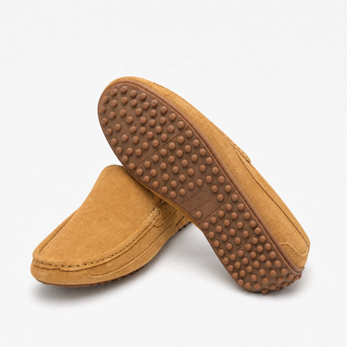 Camel Suede Pebbled Driving Loafers