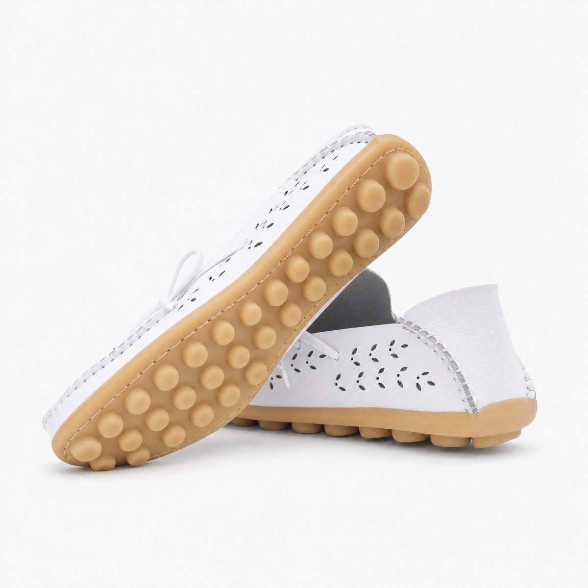 White Perforated Floral Loafers
