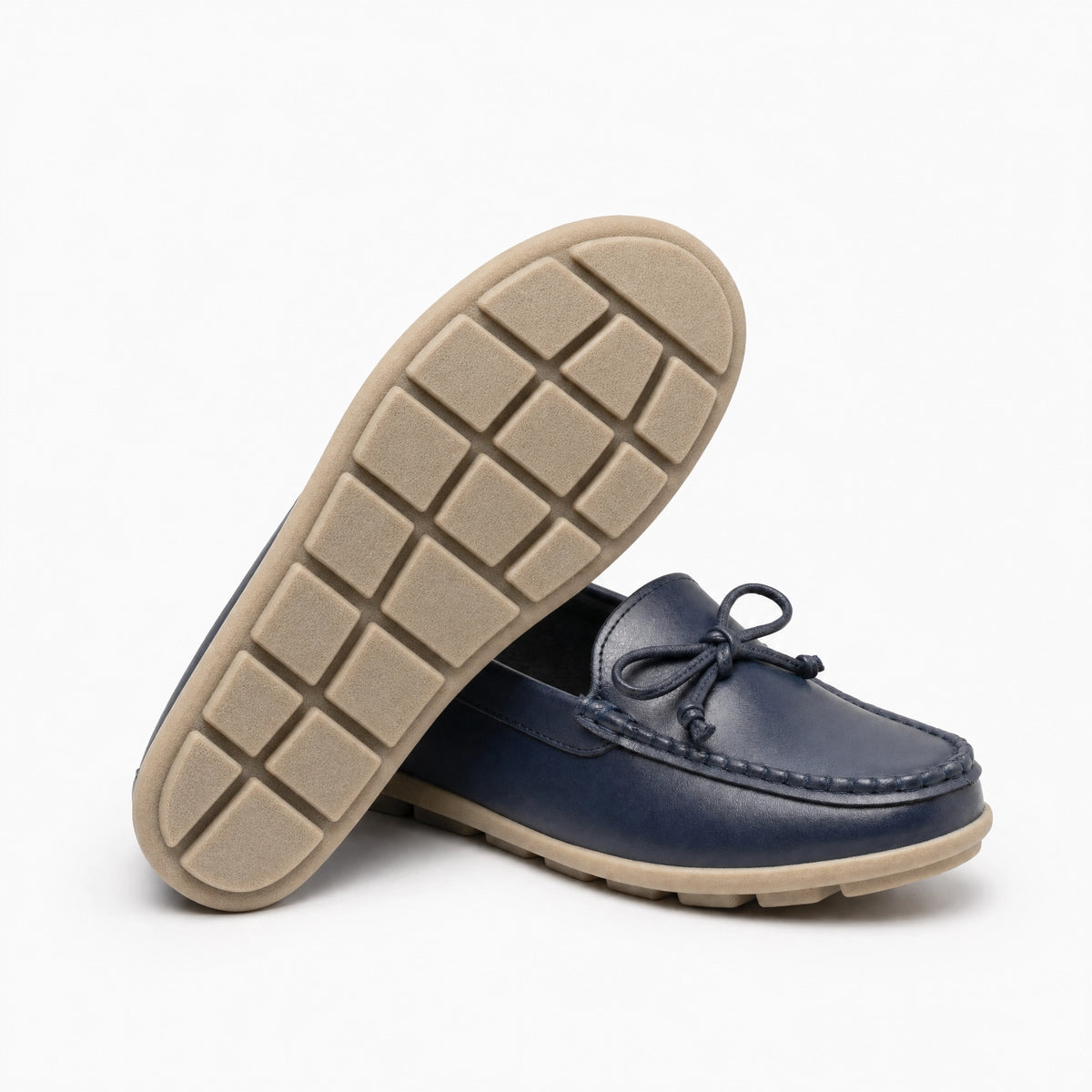 Navy Leather Bow Chunky Loafers