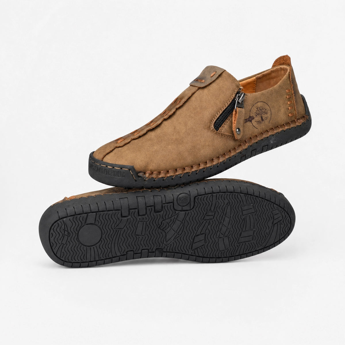 Brown Leather Side Zip Loafers